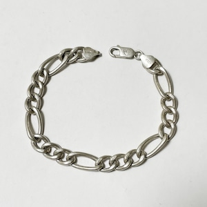 Old 925 Silver Hollow Figaro Chain Bracelet Made In Italy