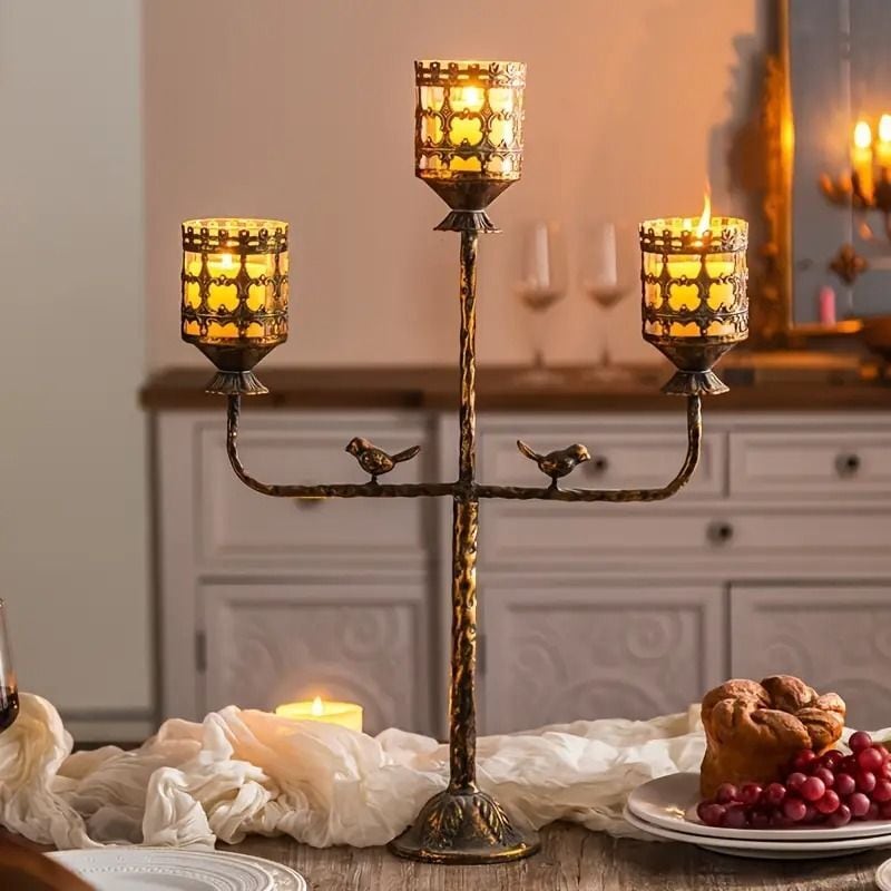 メタル ランタン ガラス ヴィンテージ 彫刻 アロマキャンドル 使用可