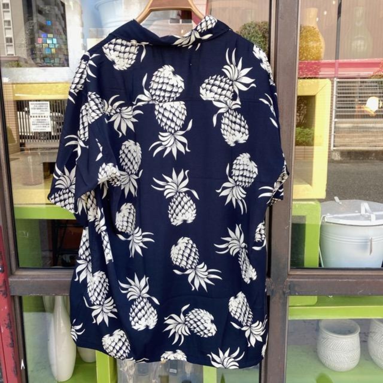 TOPANGA Men's 　パイナップル開襟シャツ　ブラック