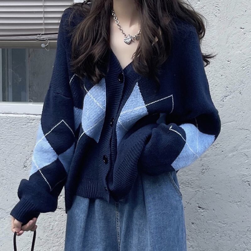 Vネックセーター ジャケット オータムウィンタースタンダード レトロ 秋物 冬物 萌量不足99462856837