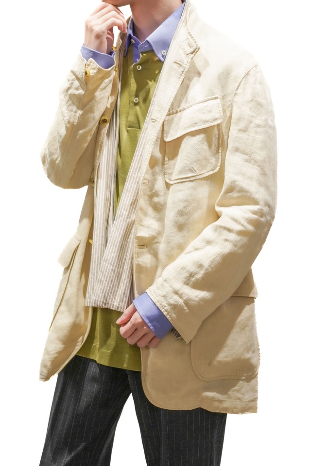 00's "ARNYS PARIS" Hemp Linen Stand Collar Jacket - "FERSEN" Model