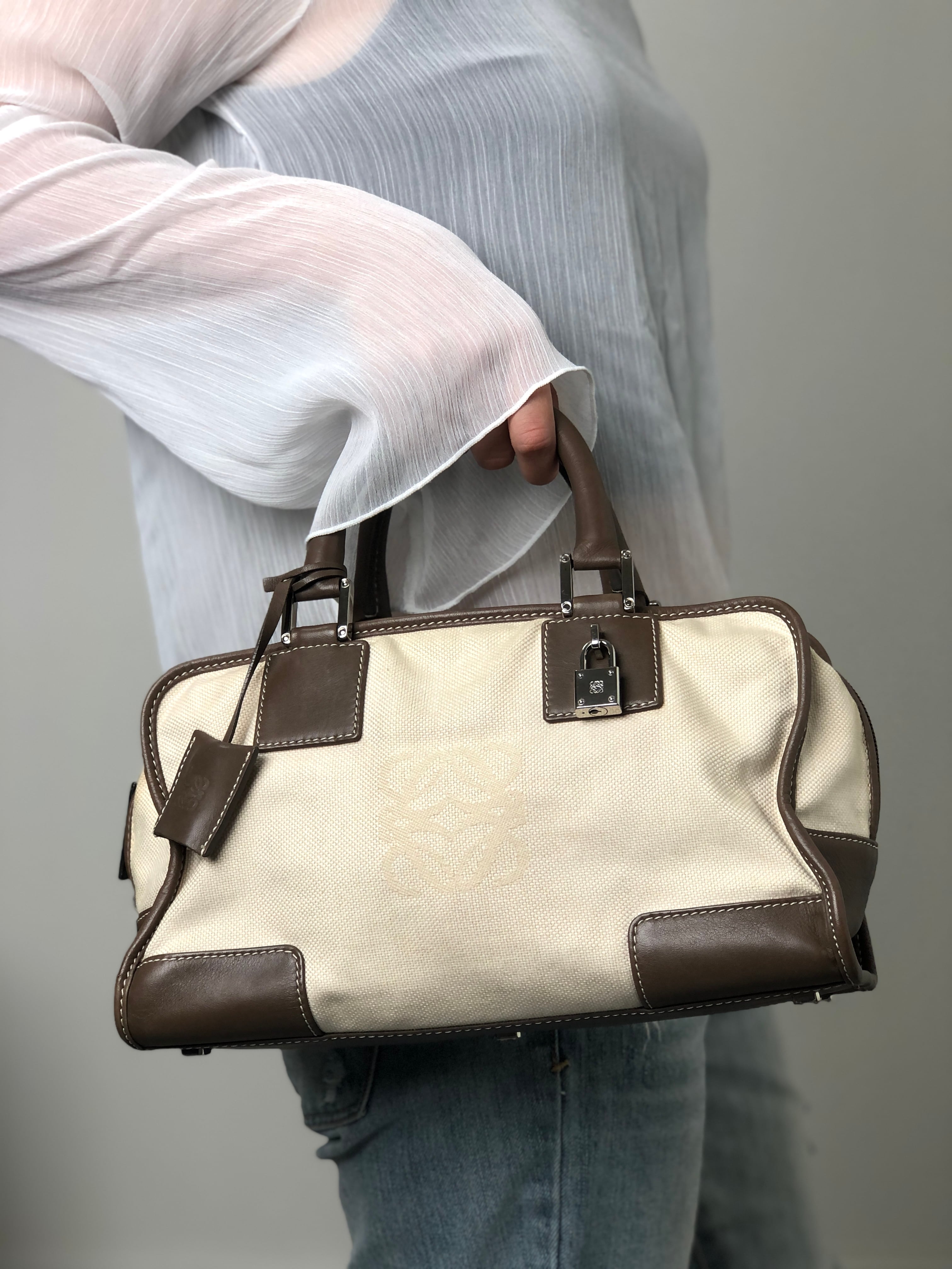 LOEWE ロエベ アマソナ ハンドバッグ ベージュ アナグラム キャンバス カデナ vintage ヴィンテージ オールド srrkp4
