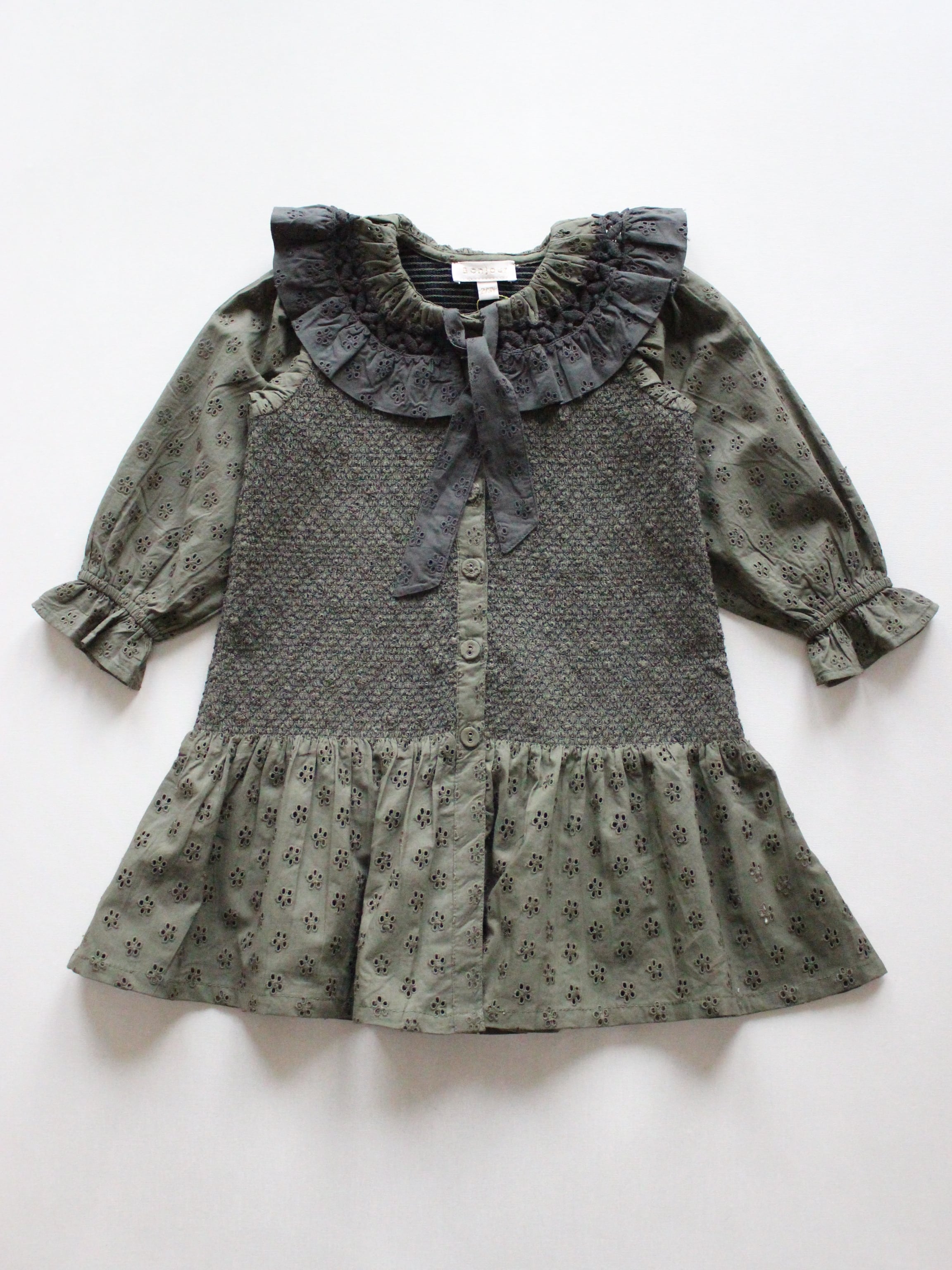 BONJOUR DIARY TIE TUNIQUE kaki green broderie anglaise - organic 