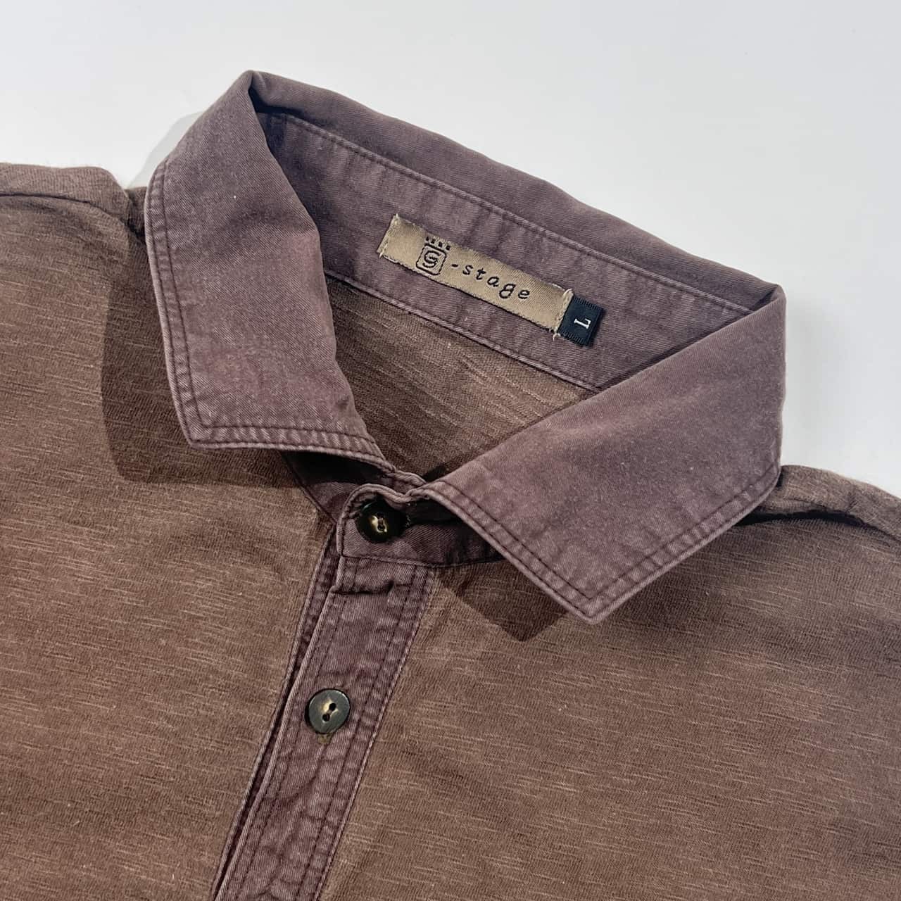 g-stage ジーステージ 胸ポケット付 天竺 長袖 ポロシャツ L/ブラウン系 メンズ