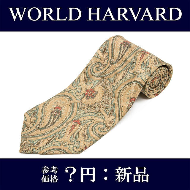 送料無料 ワールドハーバード ネクタイ 新品 ワイドタイ シルク 黄色 ブロンド 青緑色 赤 レッド ペイズリー 珍しい 花 ブランド 綺麗 N666