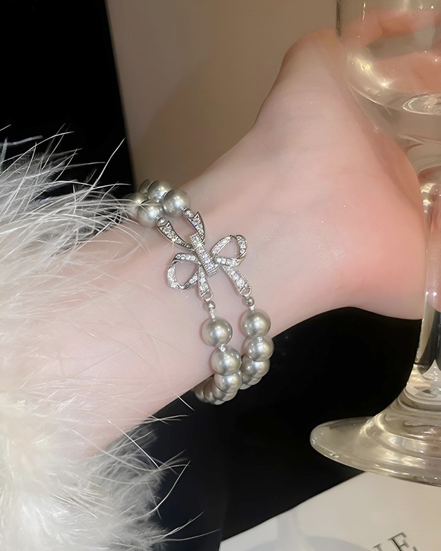 グレーパールリボンブレスレット　25WP01017