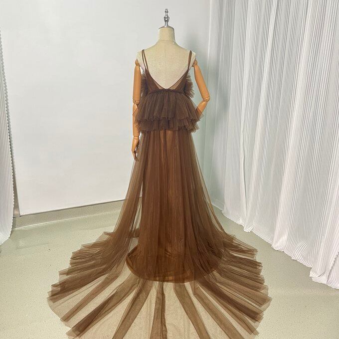 実例写真！上品！コーヒーの色 チュールドレス ソフトチュール  