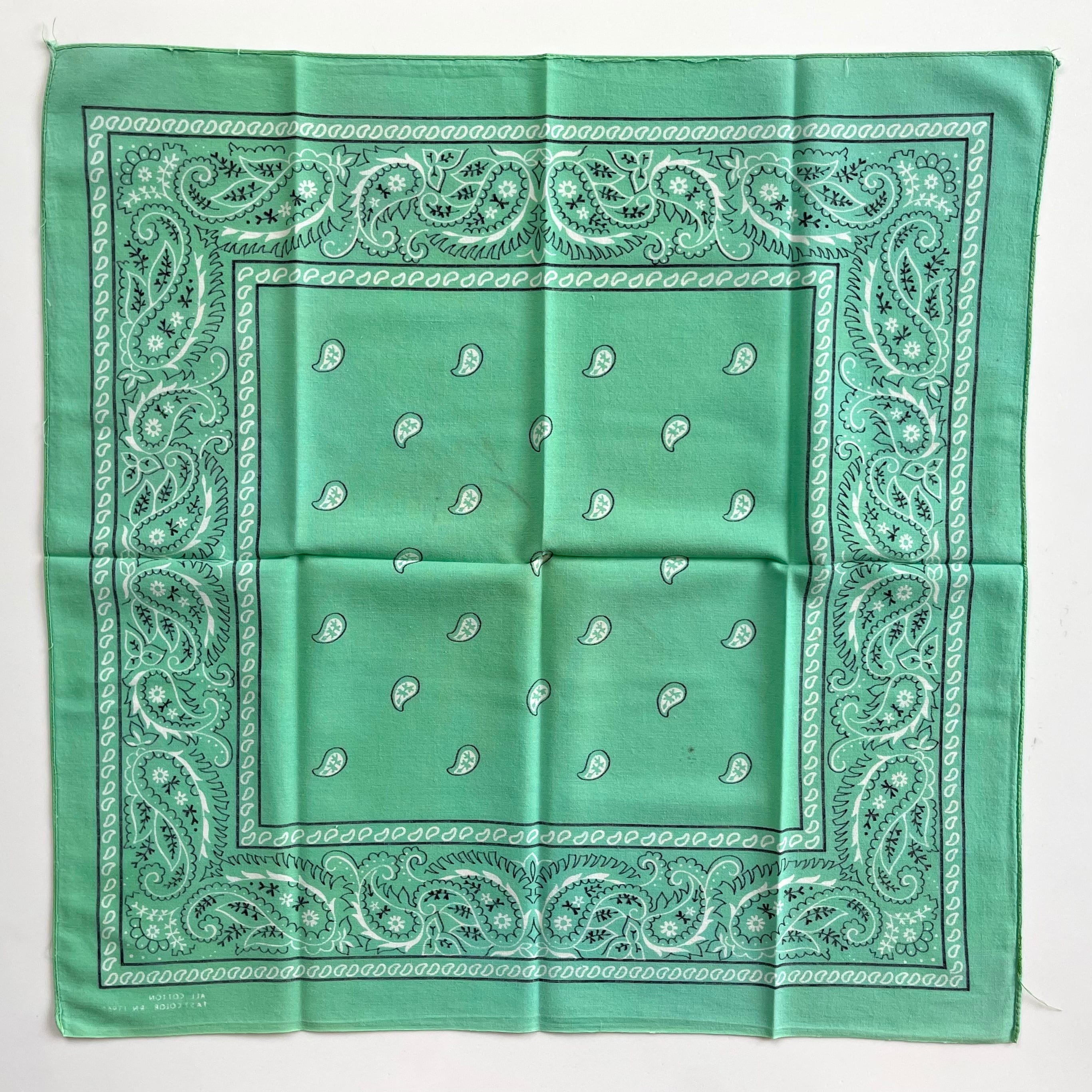 70s グリーン エレファント vintage ビンテージバンダナ 1772 ミントグリーン！】70s~ RN13960 Paris paisley ヴィンテージ バンダナ