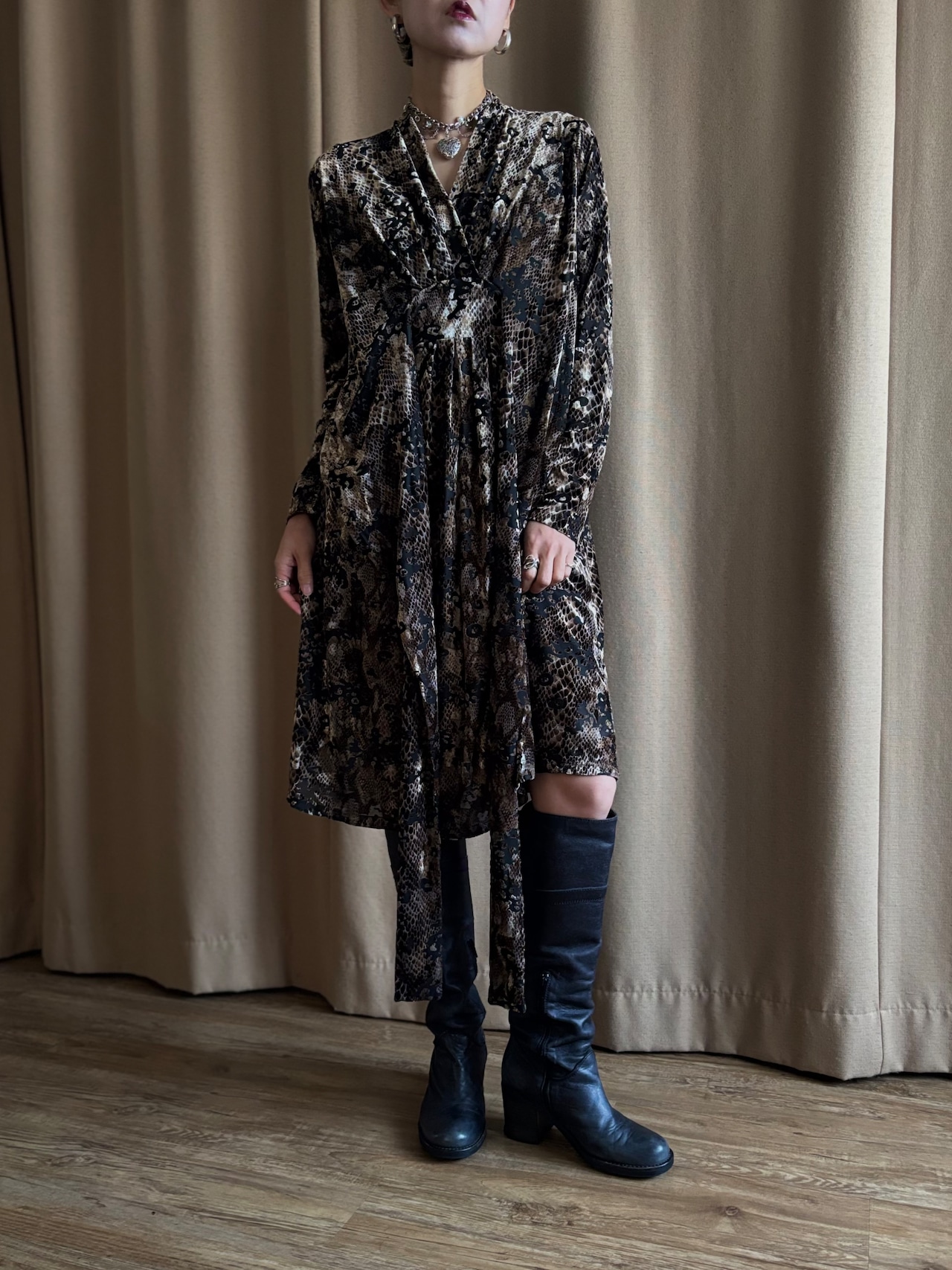 drape design animal pattern dress-5101-12