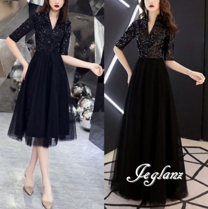 パーティ ドレス ワンピース 切替 チュール 光沢感 ミドル/イブニング(M2007)★ ζ