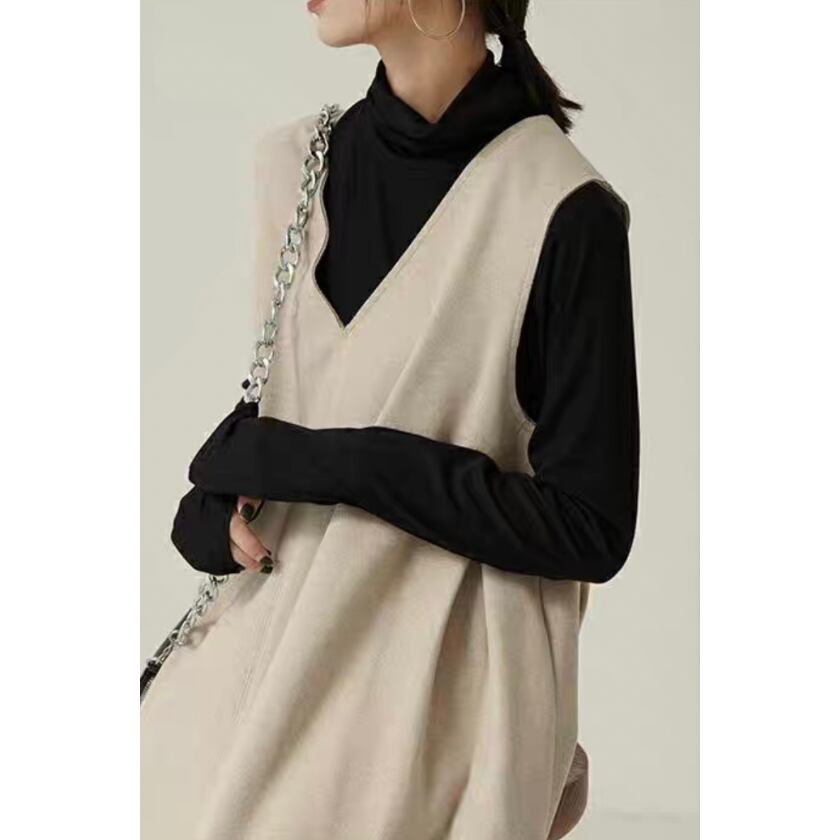 loose V-neck long jumper skirt m0093