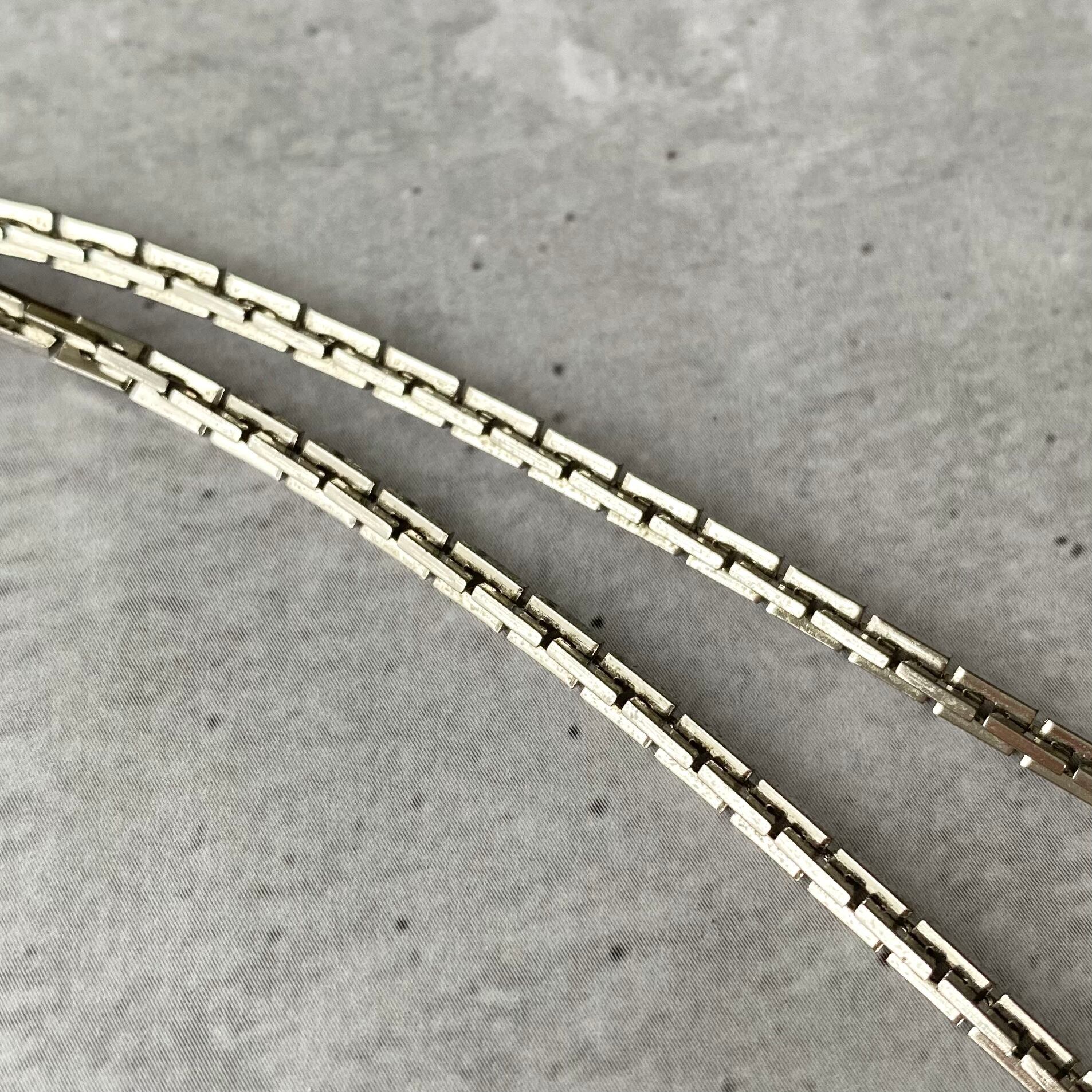 Vintage blue stone silver design chain long necklace レトロ ヴィンテージ ブルーストーン