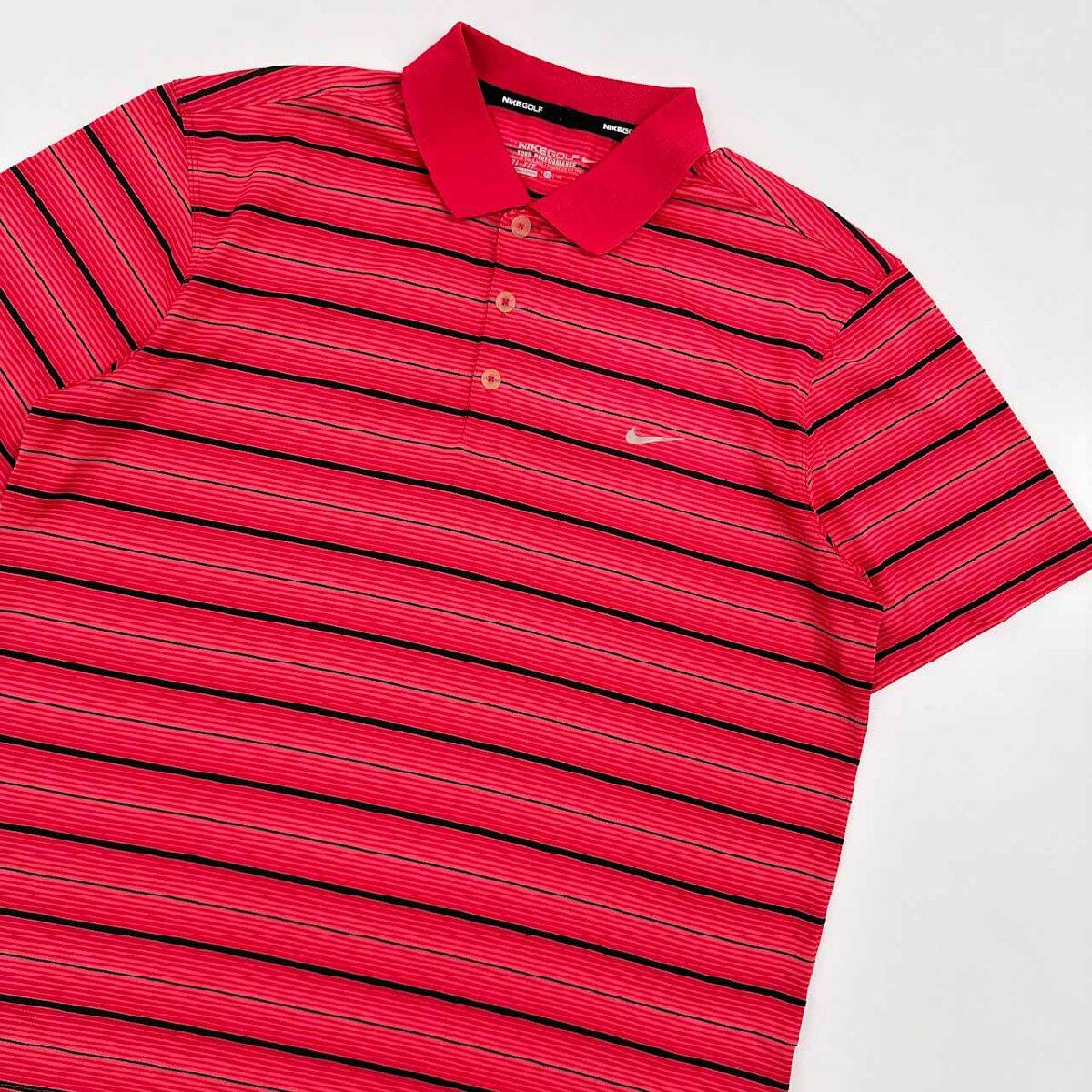NIKE GOLF ナイキゴルフ ポロシャツ XL 赤 ボーダー DRI-FIT 美品◇NIKE GOLF ナイキ ゴルフ DRI-FIT ボーダー 半袖 ドライ
