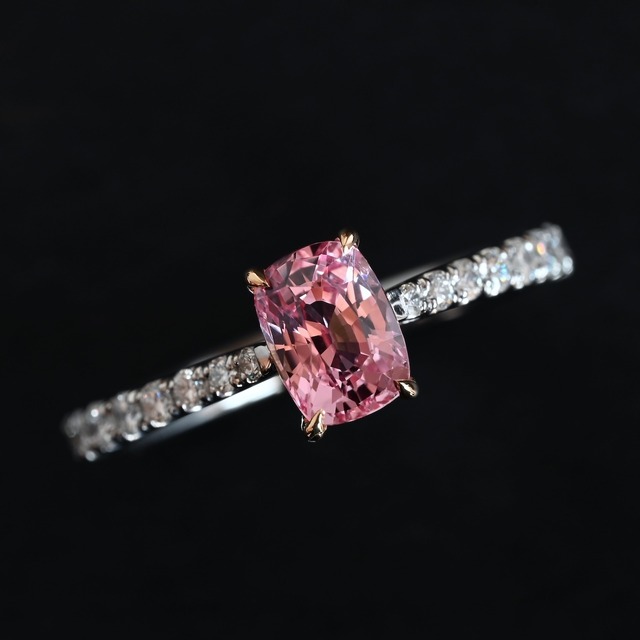 【一点限り】K18YG / PT900 天然パパラチアサファイア(1.08ct) ダイヤモンドリング GIA鑑別書付き