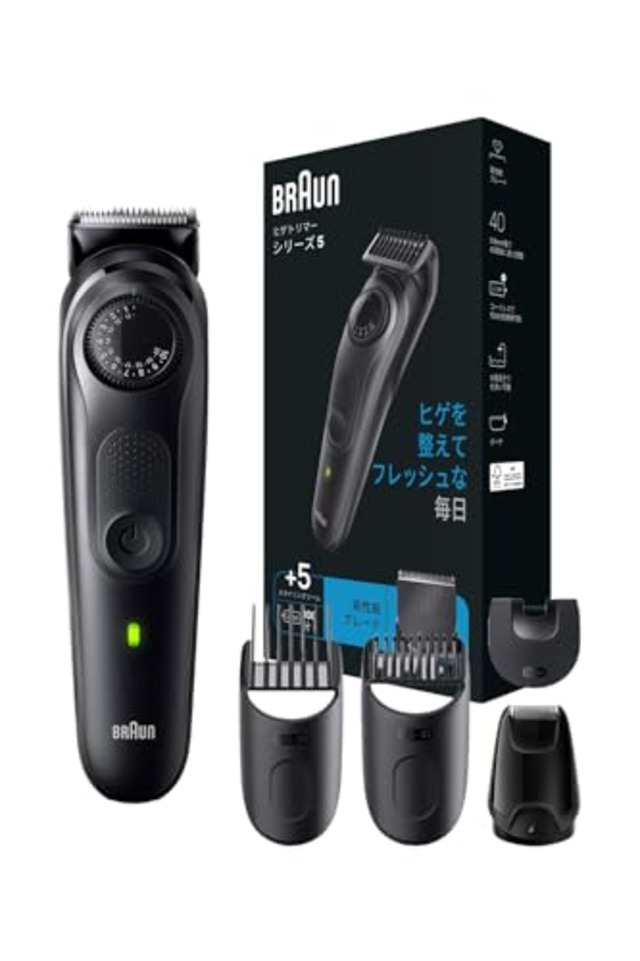 ブラウン ヒゲトリマー シリーズ5 シェーバー BT5420 男性用 電動 丸ごと水洗い お風呂ぞり対応 40段階の長さ調節 ツーブロック対応 スタイリングアタッチメント ポーチ 充電式 1度の充電で100分稼働 コードレス 防水設計