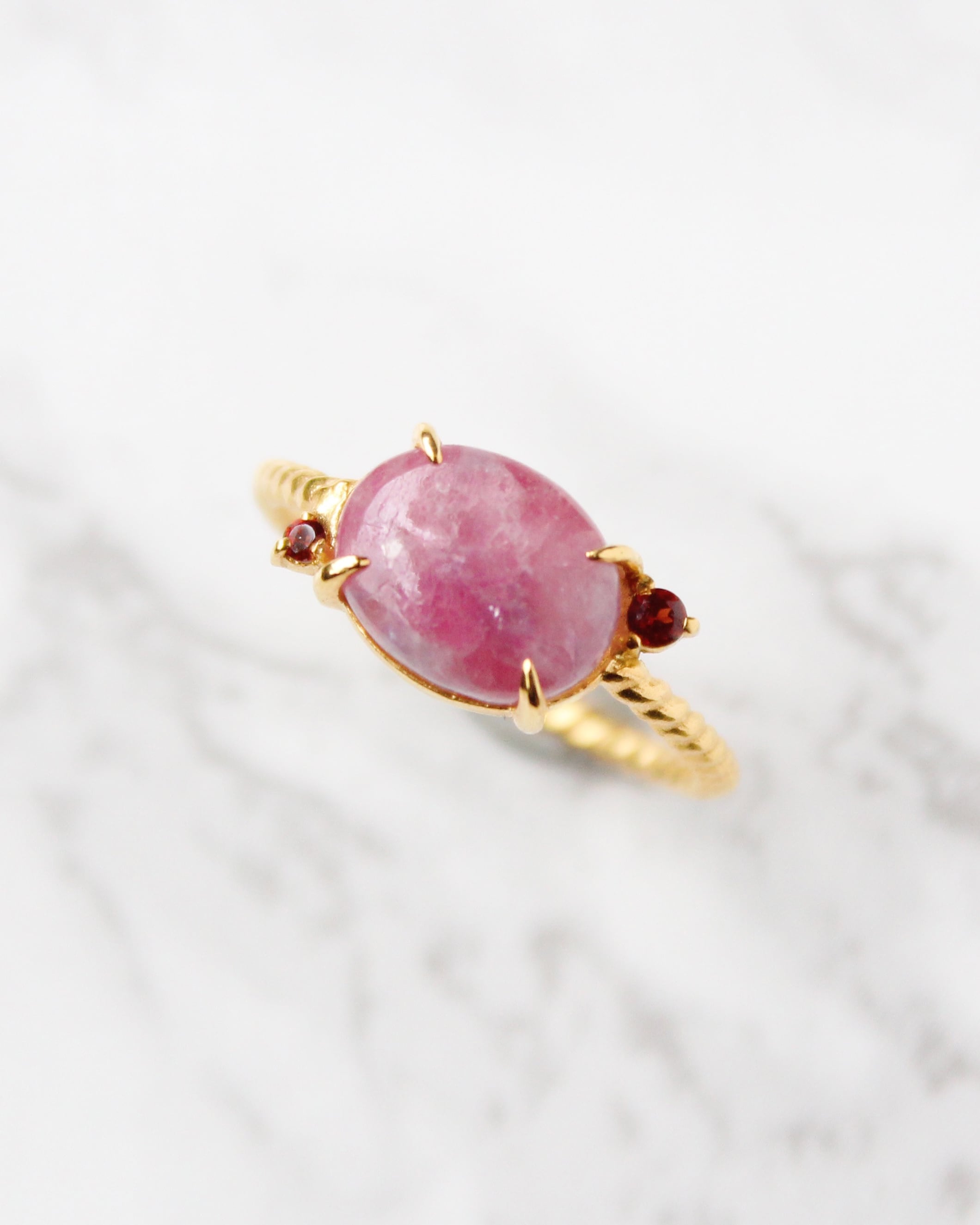 13号 Twist Ring 2stone ピンクトルマリン ガーネット Mmm Jewelry エムエムエムジュエリー