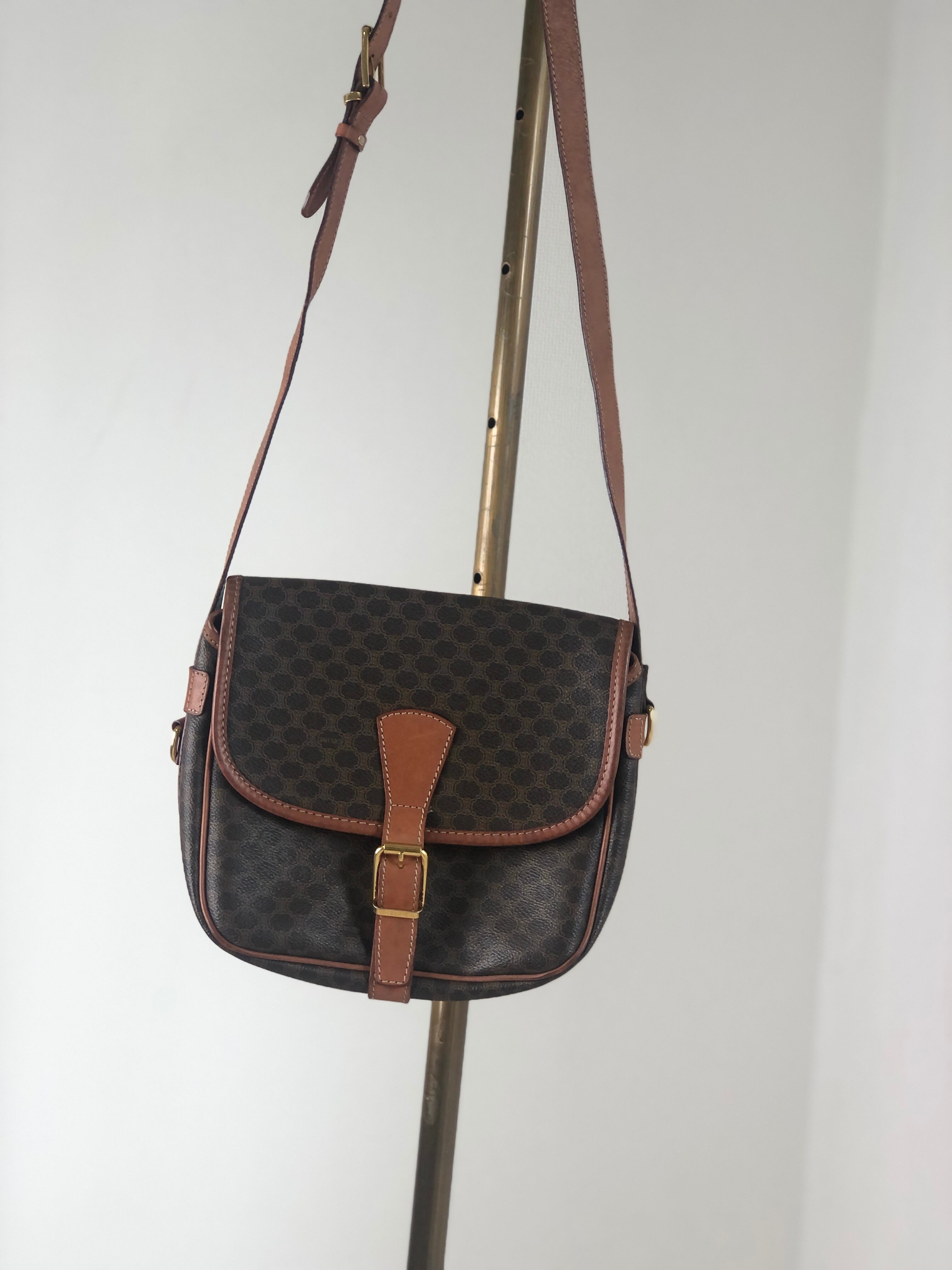 CELINE セリーヌ ショルダーバッグ ブラウン PVC レザー フロント