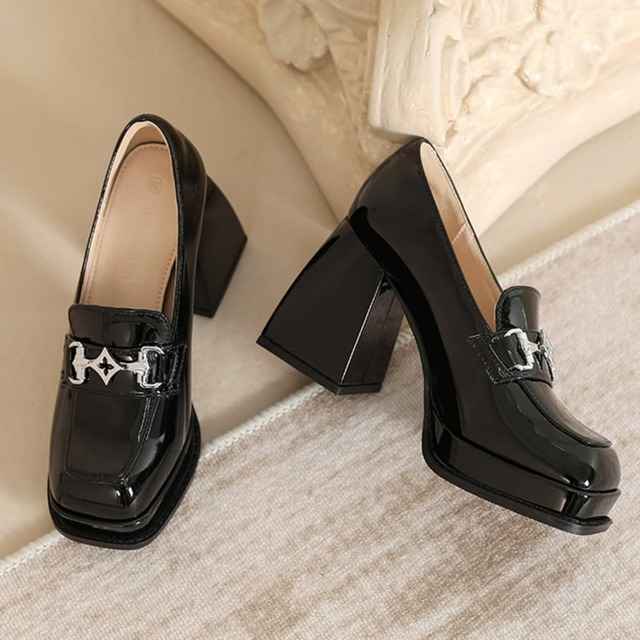 square heel platform loafers m0060