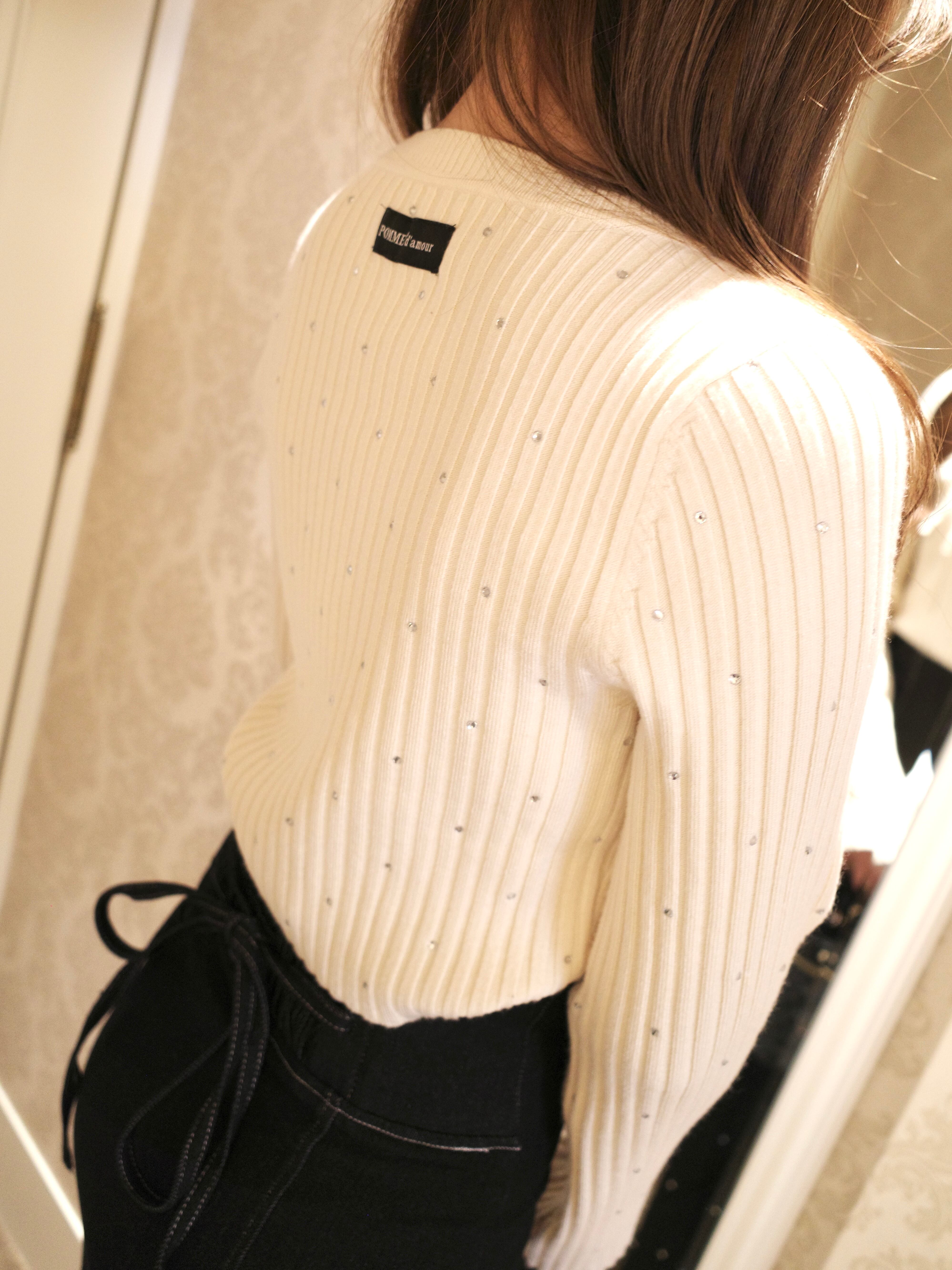 original/再入荷】rhinestone flare sleeve knit(ivory) | POMME d