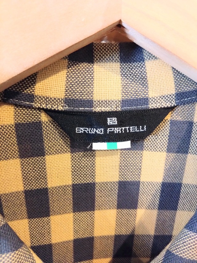 クリームイエロー×グレーギンガムチェックスプリングコート/レナウン毛100%