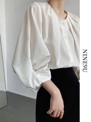 balloon-sleeve tac no-collar blouse 3color【NINE7561】