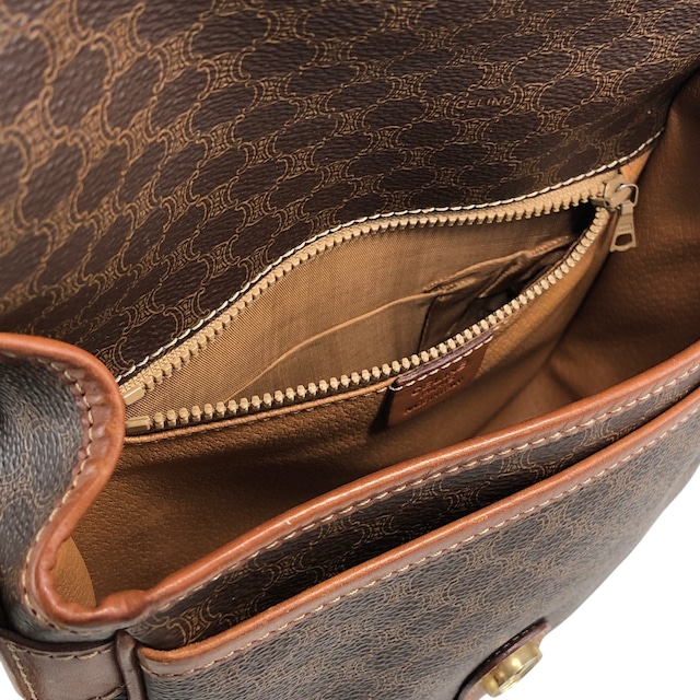 CELINE セリーヌ マカダム ショルダーバッグ ブラウン ブラゾン型押し PVC フロントバックル vintage ヴィンテージ オールド ketsrv