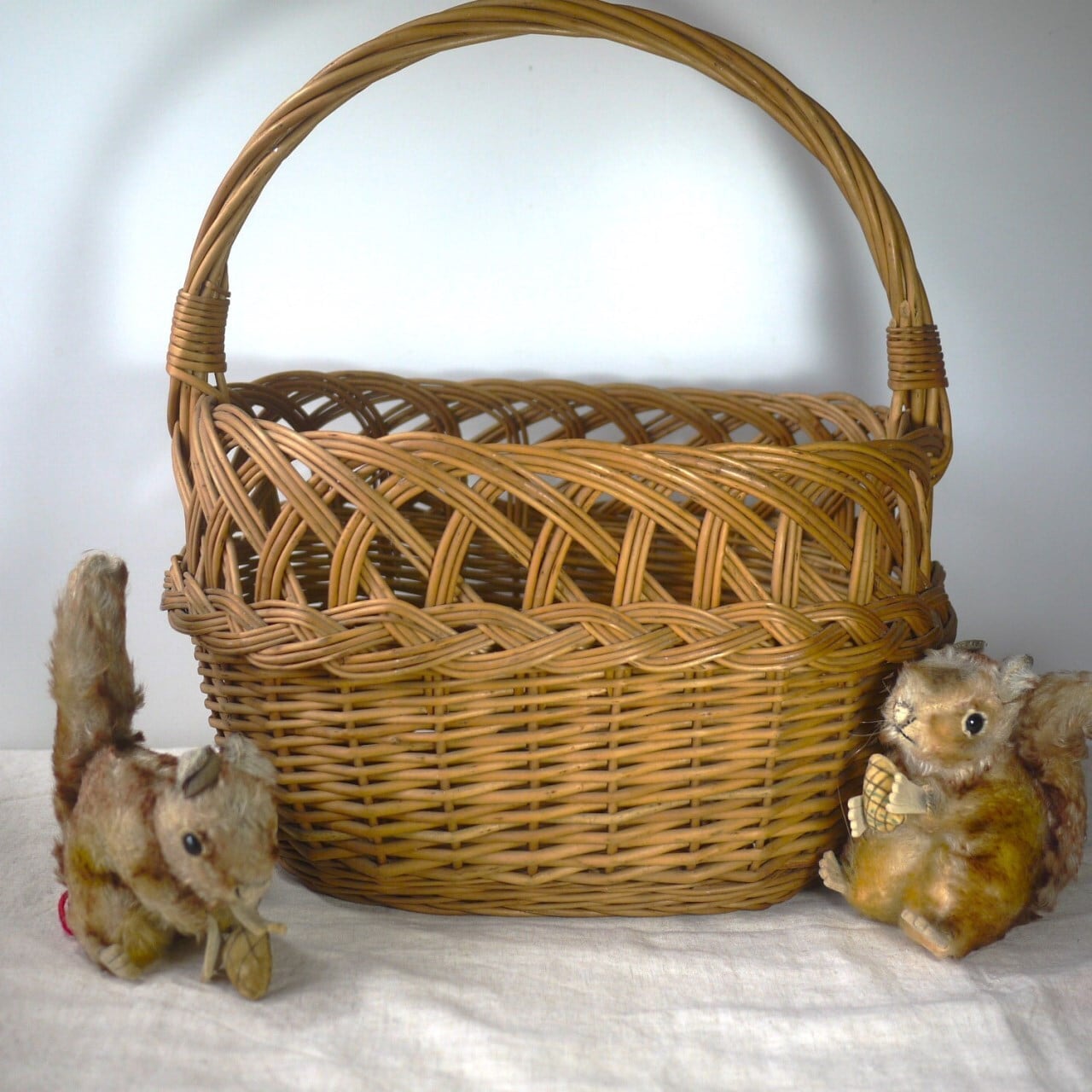 透かし編み柳バスケット ワンハンドル ドイツ