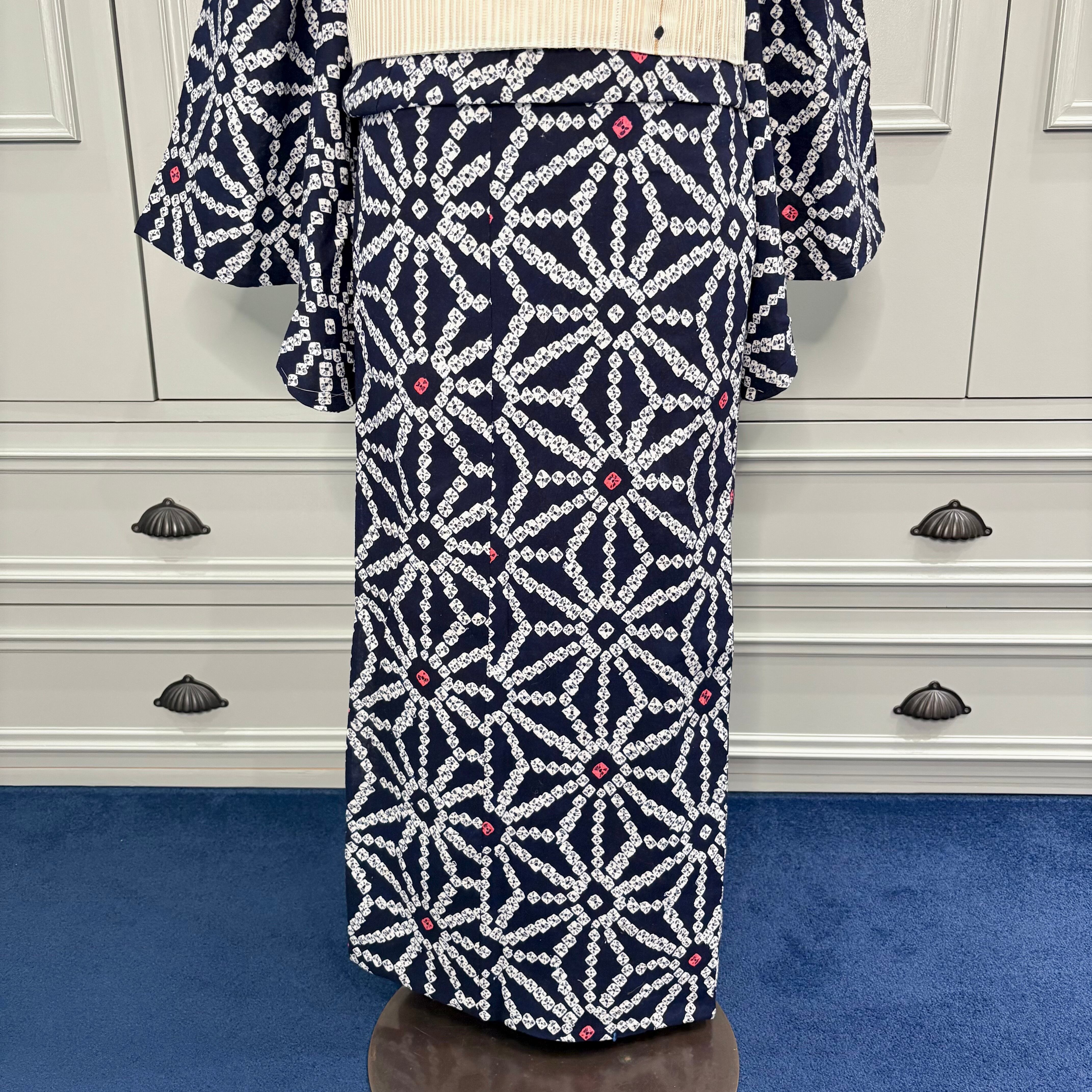 hemp leaf＊麻の葉 ネイビー 紺 有松鳴海絞り浴衣 B725 | kimono tento