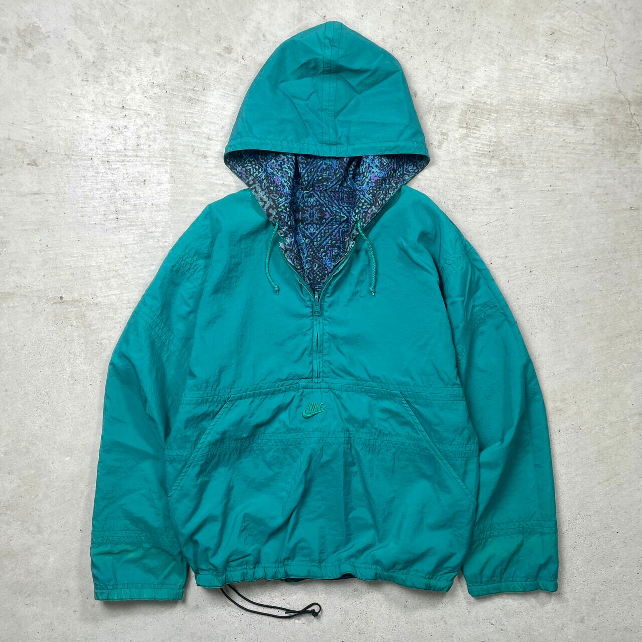 ナイキ 総柄 90s ナイロンジャケット ワンポイント刺繍ロゴ オーバーサイズ