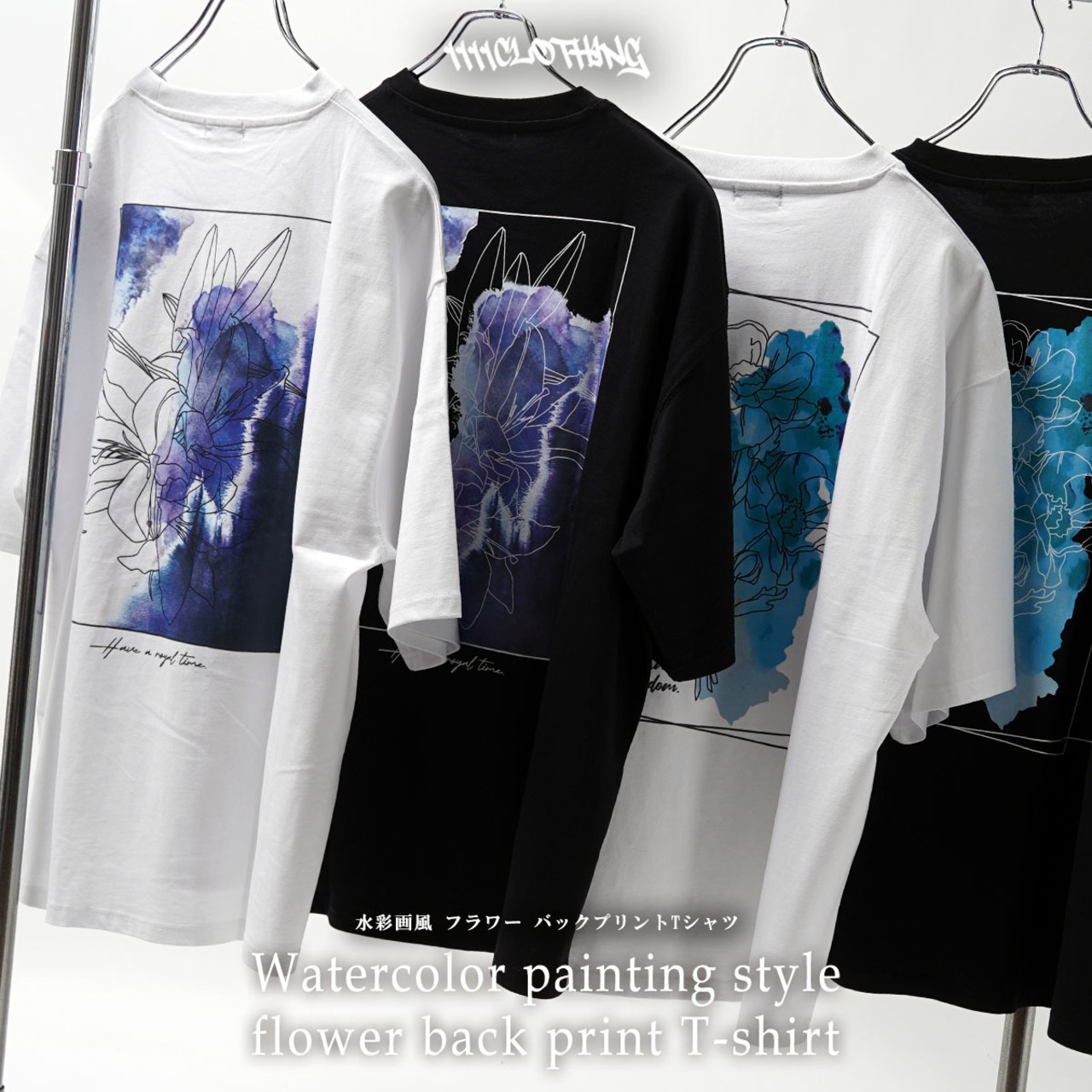 ◆水彩画風 フラワー バックプリントTシャツ◆si-10910734