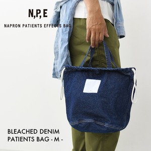 N.P.E NAPRON PATIENTS EFFECTS BAG [エヌピーイーナプロンペイシェントエフェクトバッグ] BLEACHED DENIM PATIENTS BAG M [NPE01-7307M] ブリーチド デニム ペイシェントバッグ M・ペイシェントバッグ・巾着バッグ・コットンバッグ・MEN'S / LADY'S [2026SS]