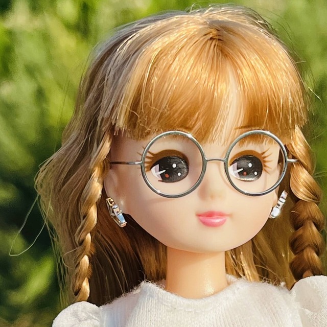 【ラウンドタイプ 丸形 / ポリッシュ仕上げ】チタン製　ドール用メガネ　眼鏡　1/6ドール　リカちゃん　βチタン　ケース付き　送料無料　ネコポス