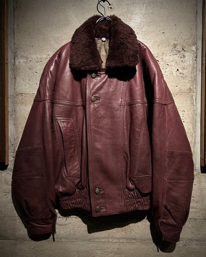 【Caka】"RUFFO" 80's Euro Vintage Boa Collar Bordeaux Leather Jacket