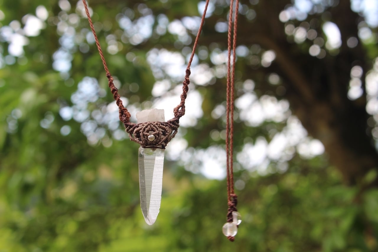 Lemurian Seed Crystal  micro macrame earth necklace