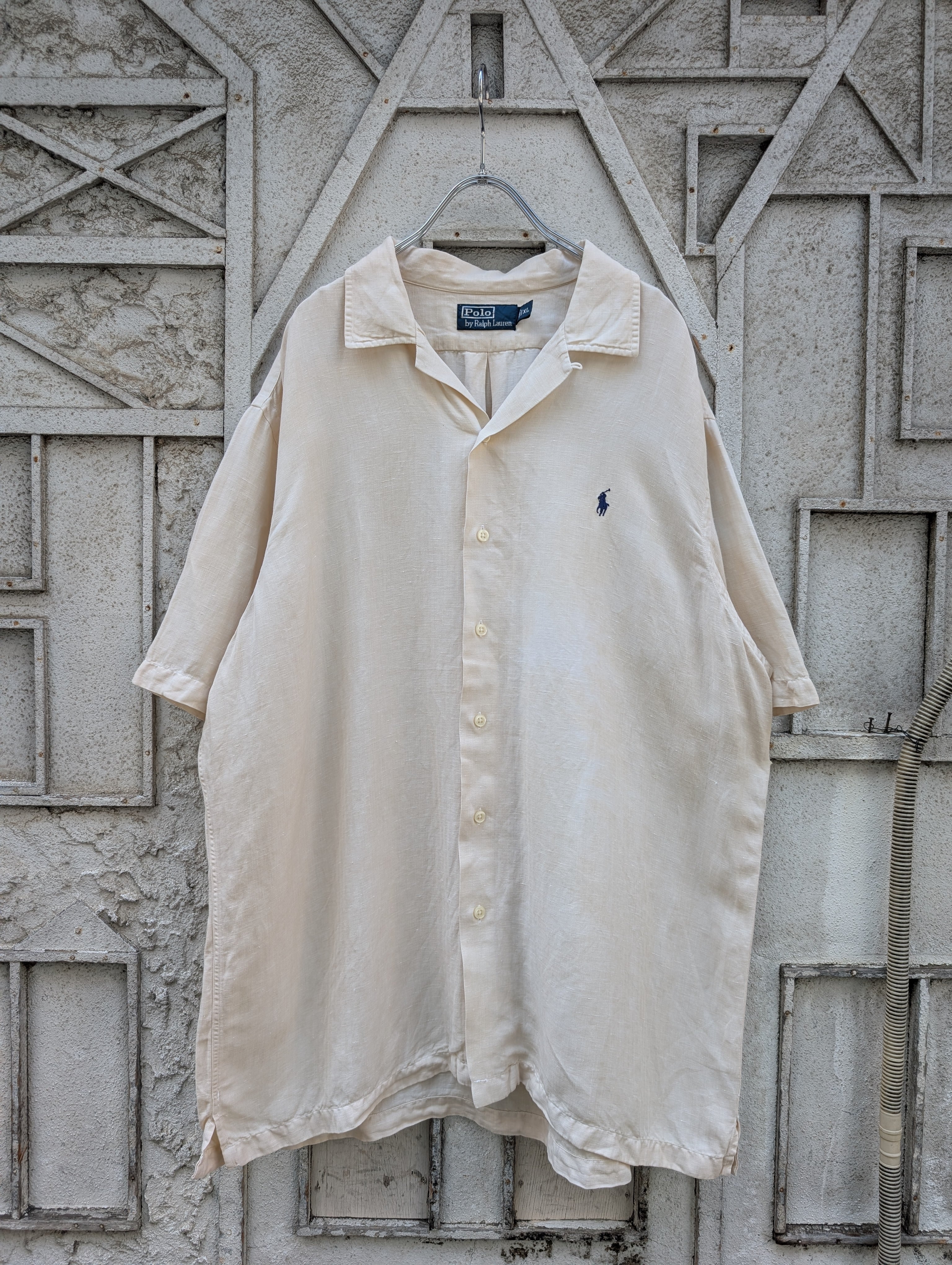 "RALPH LAUREN" silk & linen open collor S/S shirt