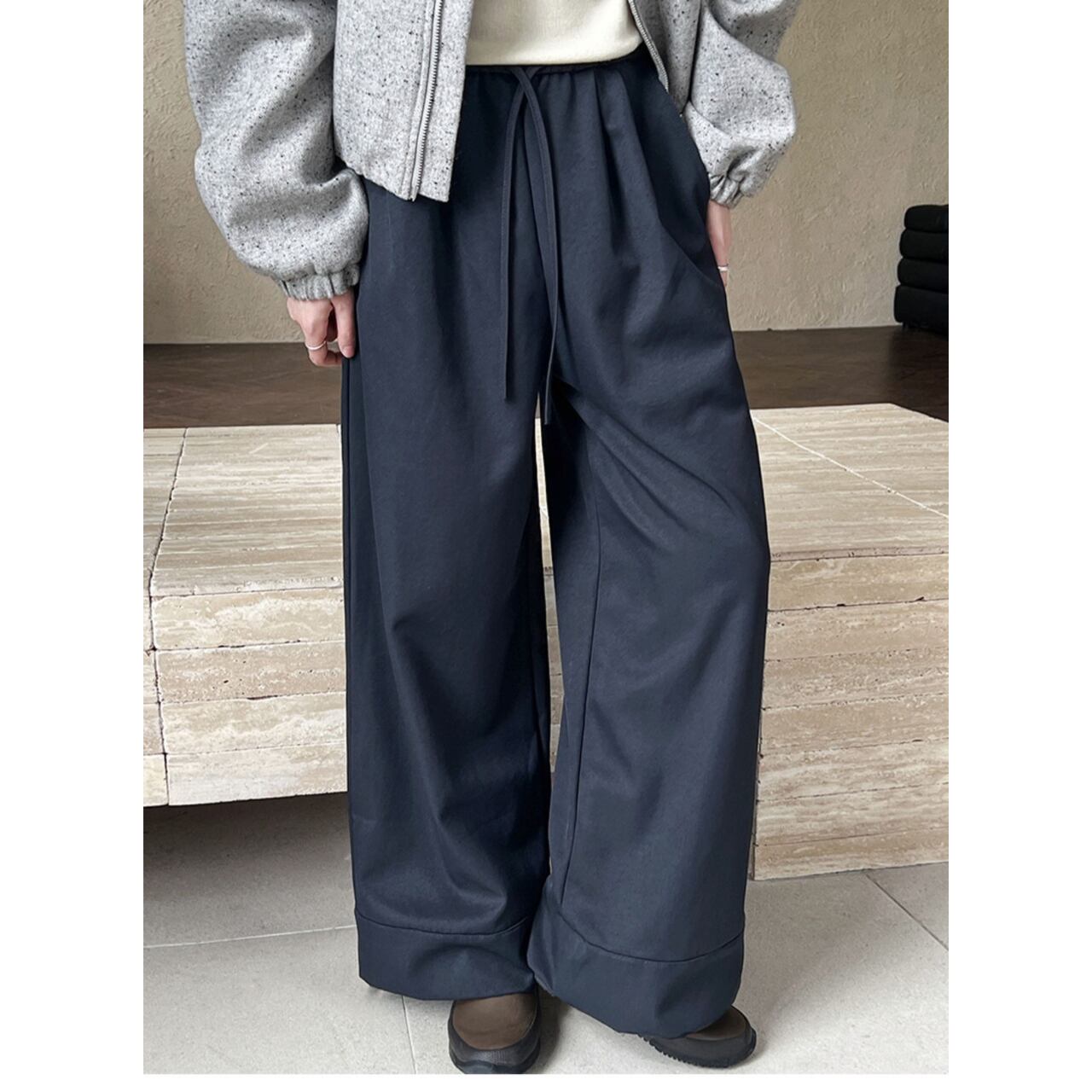 ワイドレッグイージーパンツ a0582