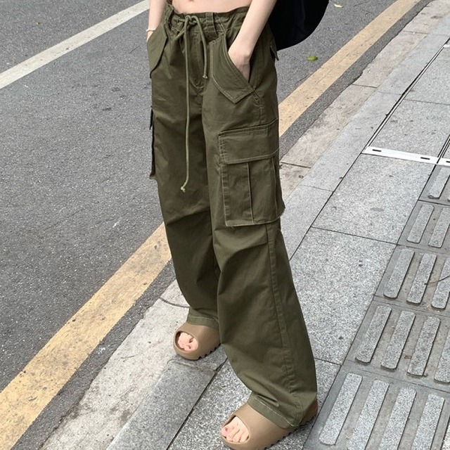 カーゴパンツ ワイドパンツ レディース 韓国 ファッション グリーン ミリタリー ワーク パンツ Vestito カーゴパンツ ワイドパンツ レディース 韓国 ファッション グリーン ミリタリー ワーク パンツ Vestito