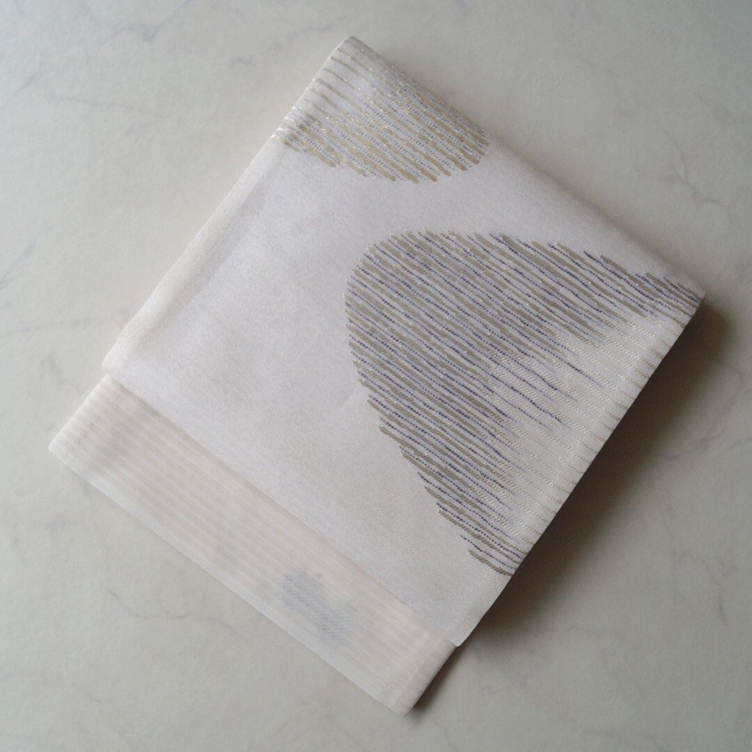 【夏ふくろ帯】加納幸 白地 さざなみ文 夏ふくろ帯地 未仕立て品 お仕立て付