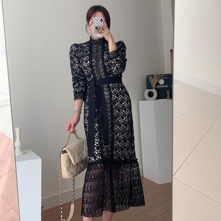 ロングワンピース レディース ロング ワンピース ワンピ 長袖 ウエスト