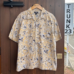 【90s】00s POLO JEANS RALPH LAUREN オープンカラーシャツ アロハ 半袖 開襟 M 黄/YELLOW ボタニカル 総柄 VINTAGE ポロジーンズ コットン