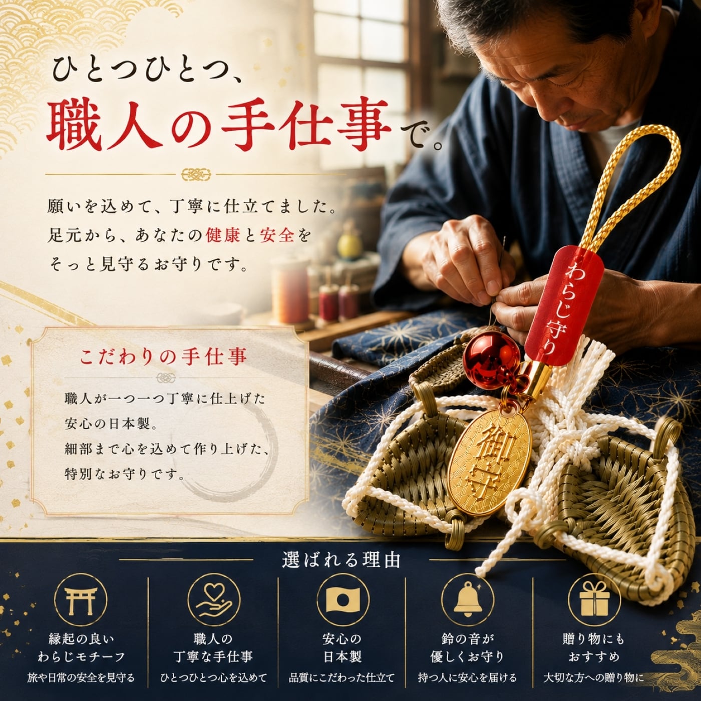 わらじ守り 2個セット｜旅行安全 足腰健康 参拝 職人手編み 日本製 御