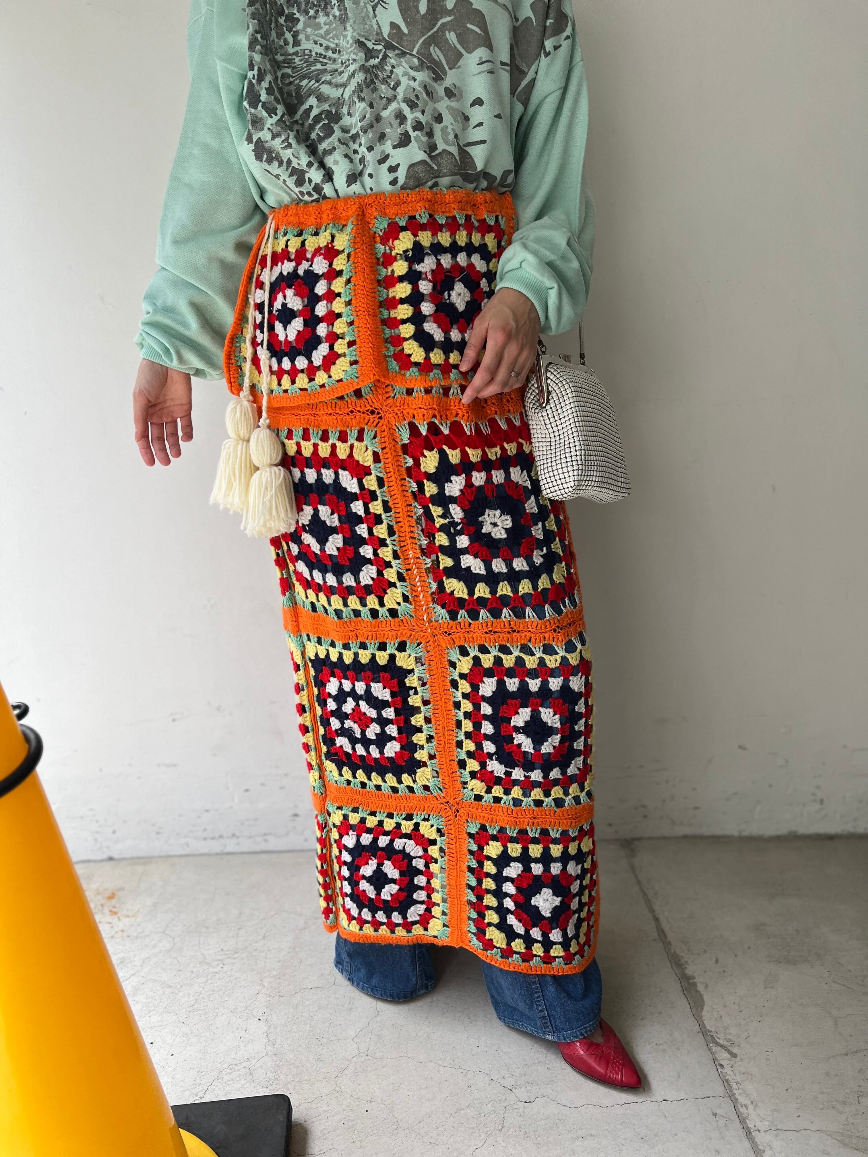 Vintage handmade granny square knit skirt ( ヴィンテージ  