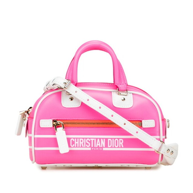 ディオール ヴァイブ ミニ ミニボウリングバッグ ハンドバッグ 2WAY ピンク ホワイト レザー レディース Dior 【中古】