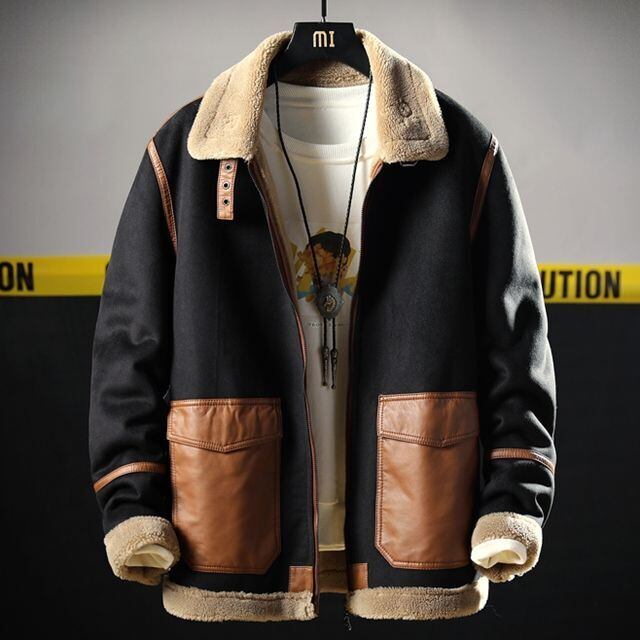 【予約販売】ムートンコート アウター 裏ボア もこもこ ショート丈 ベルト メンズ ブラック 防寒 お洒落 カジュアル ベーシック 秋冬 暖かい 大きいサイズ M/L/XL/2XL/3XL/4XL/5XL