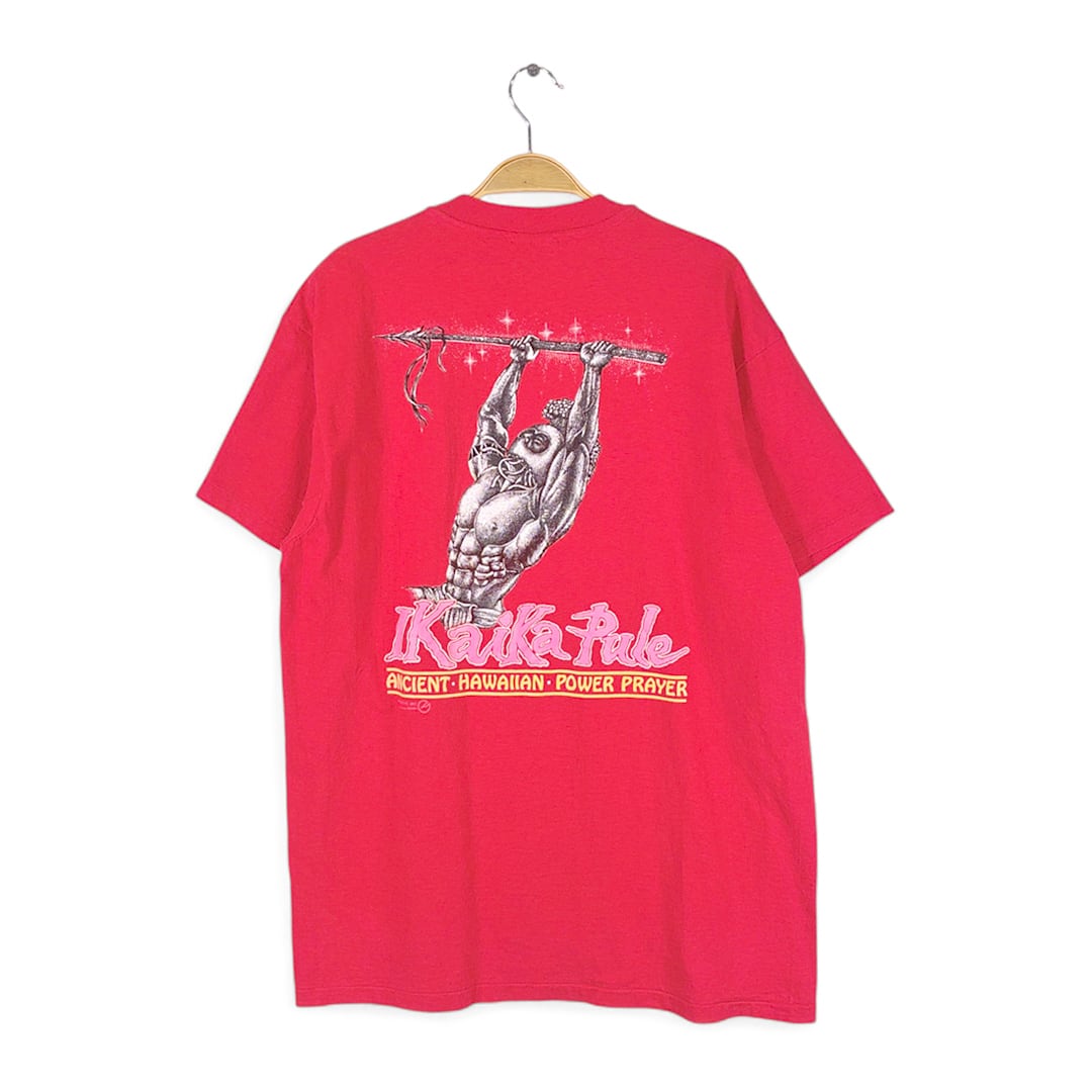 80s イカイカ ハワイの戦士 美品 USA製 ヴィンテージTシャツ バックプリント レッド シングルステッチ ヘインズ サイズXL 古着 @BZ0495