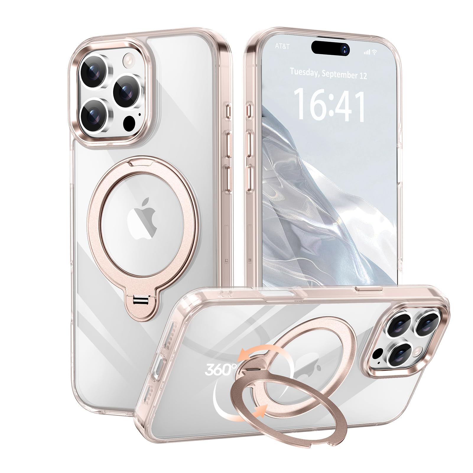 KMAMBNG 【透き通る上質感・多機能360°回転スタンド】 iPhone 16 Pro 用 ケース Magsafe対応