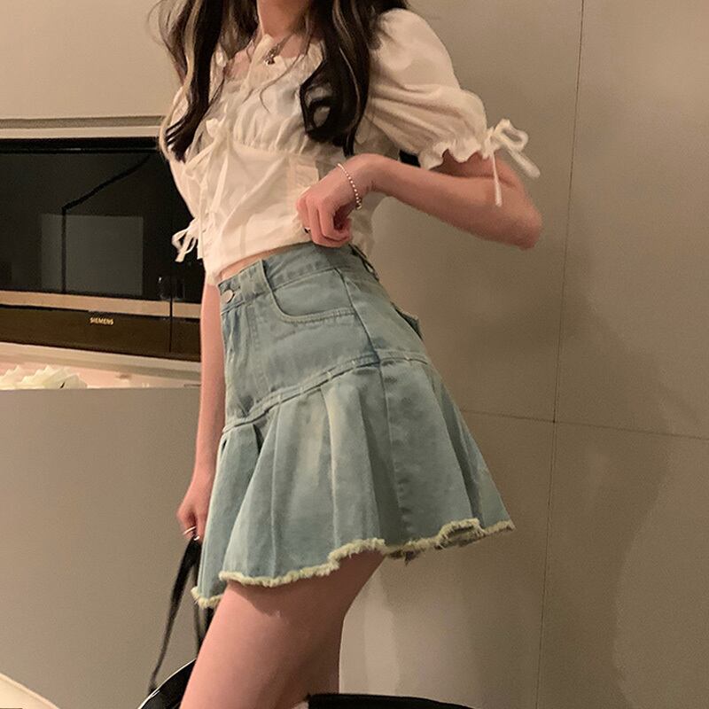 スタイルスカート ショートハイウェストウェスト薄手プリーツAラインサマー 夏物 萌量不足34613362565