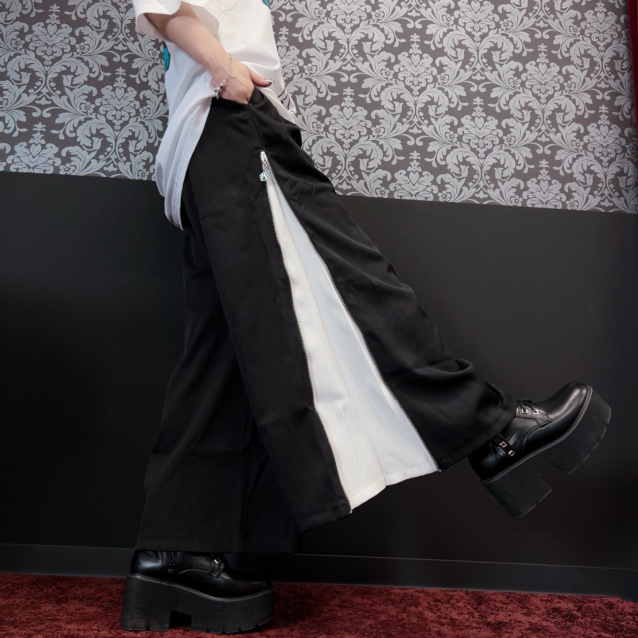 逆さシエル2WAY SIDE ZIP WIDE PANTS【肉球ZIPPER】 | NIER CLOTHING powered by BASE
