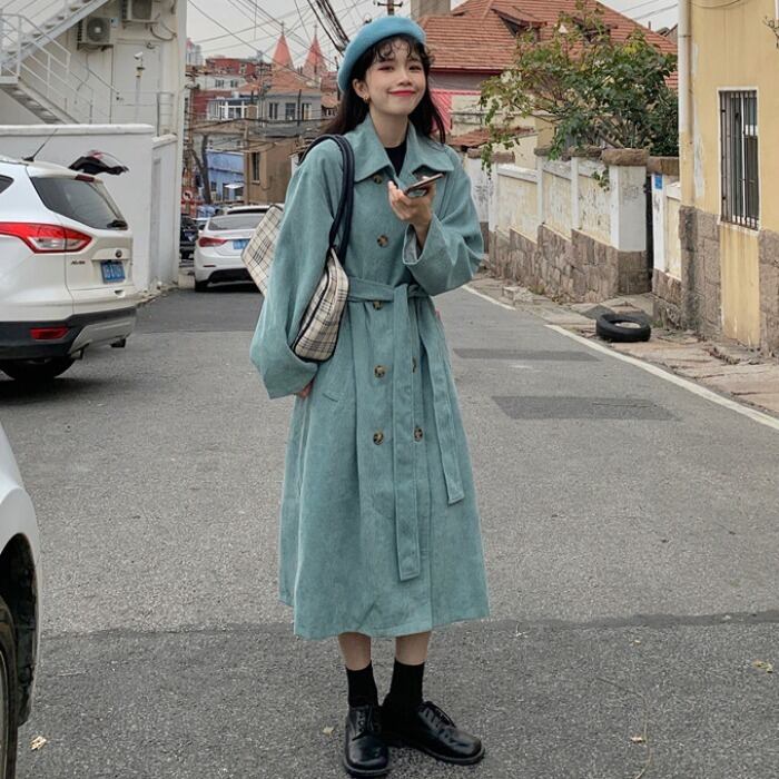 スプリングコート コーデュロイルーズジャケット ロング 春物 1号婦人20619768319