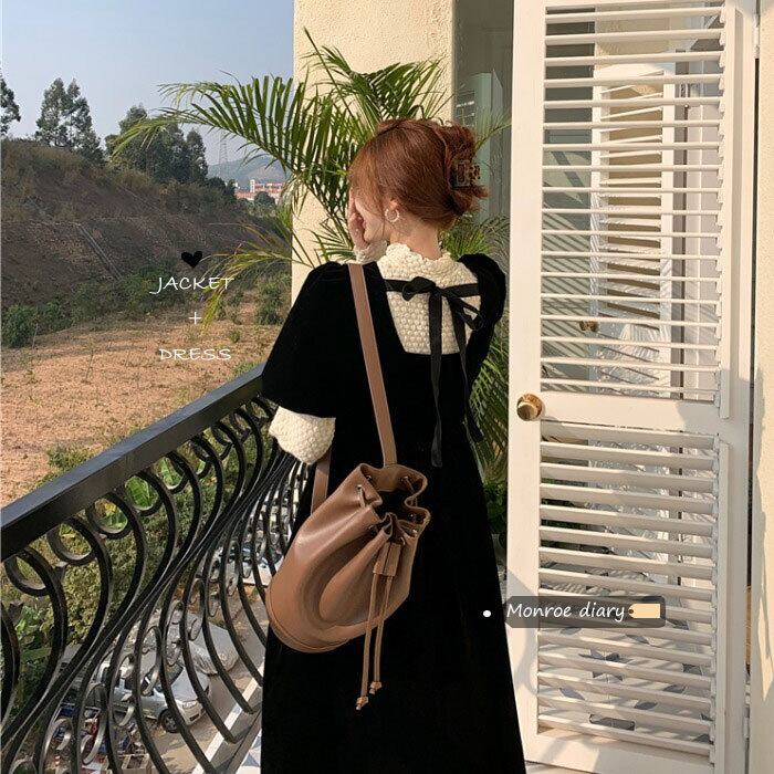 ベルベットドレス スタンダードブラックスタイルスカート Aライン レトロ モンロー19094097419